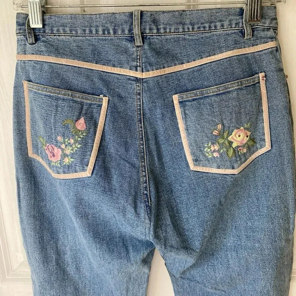 Moiselle Y2K Jeans Women 0/W27 Floral Embroidered Light Wash Blue Fray Hem Fairy - Picture 9 of 14